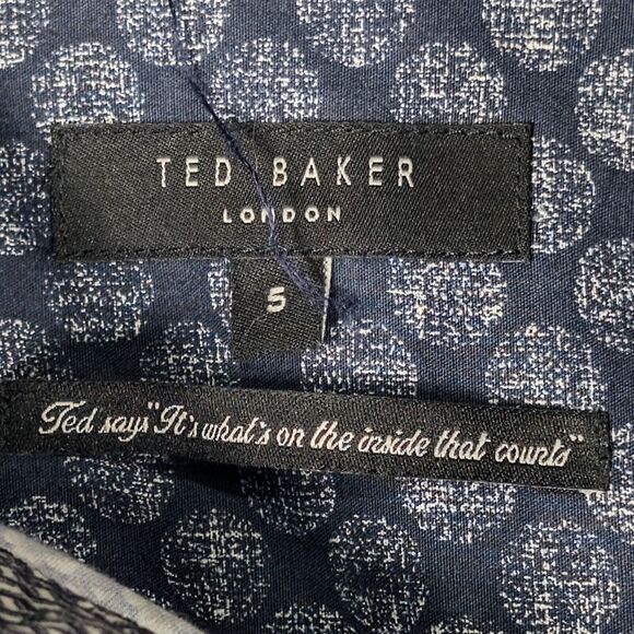 Ted Baker Shirt Mens Size 5 US 42 Large Blue Floral Pattern Casual Button Down - Picture 3 of 6